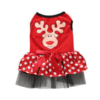 Reindeer Christmas Dog Dress – Adorable Red Polka Dot Skirt with Reindeer Design