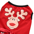 Reindeer Christmas Dog Dress – Adorable Red Polka Dot Skirt with Reindeer Design
