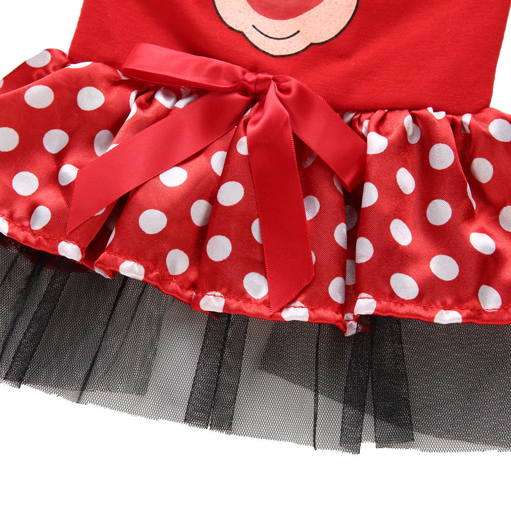 Reindeer Christmas Dog Dress – Adorable Red Polka Dot Skirt with Reindeer Design