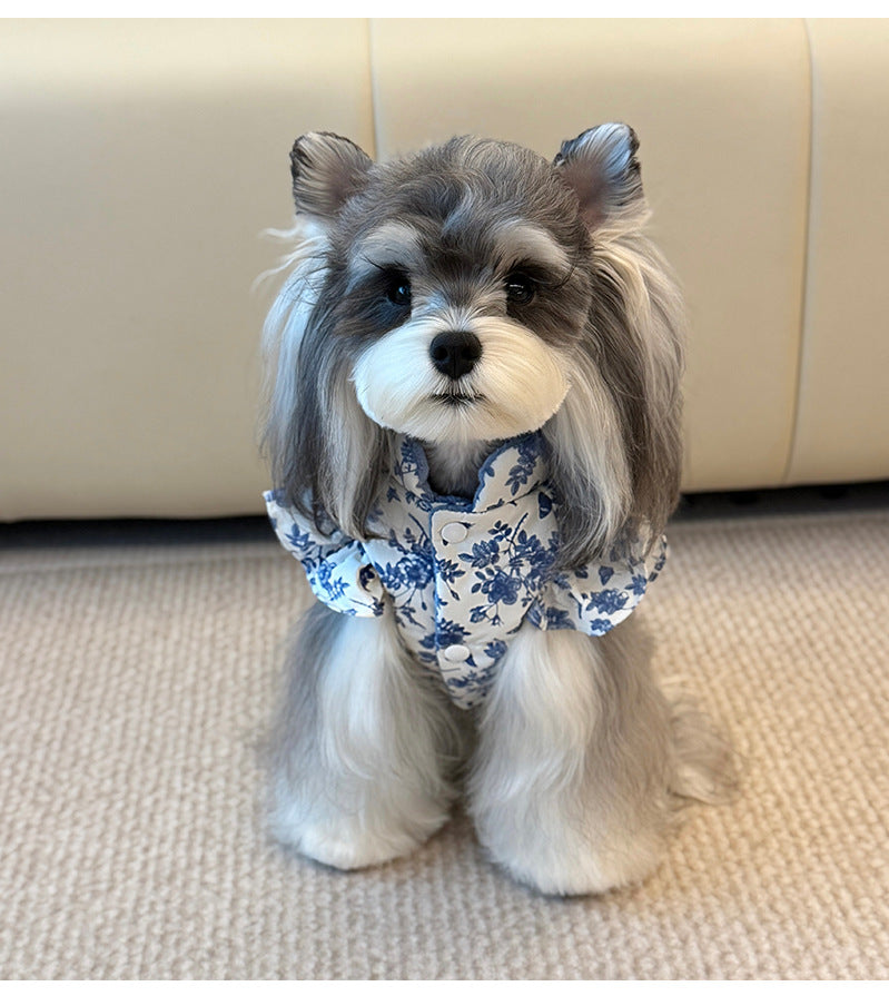 Blue Floral Dog Harness