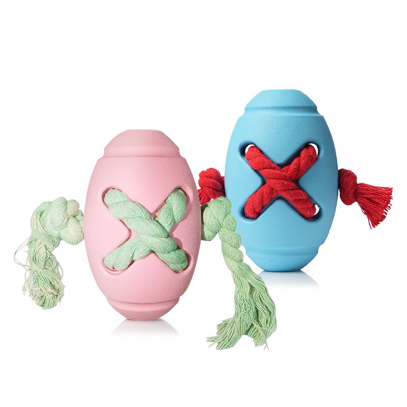 pigskin pinky – pink and blue Rope & TPR rubber dog power chewers
