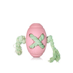 pigskin pinky – pink and blue Rope & TPR rubber dog power chewers